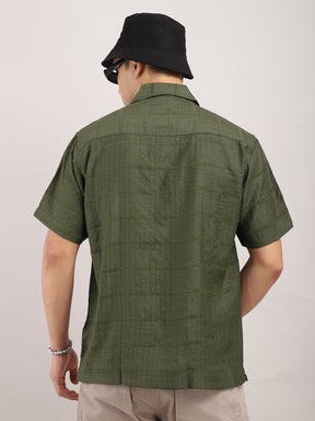 Shirtolo Olive Plain Half Sleeve Shirt