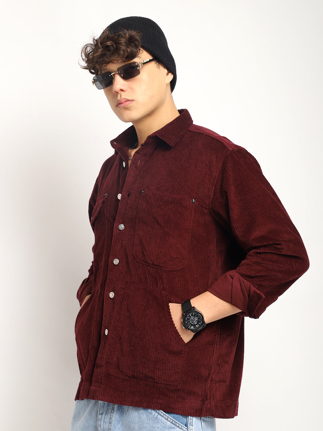 Prime Fit Corduroy Maroon Shacket