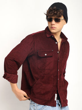 Prime Fit Corduroy Maroon Shacket