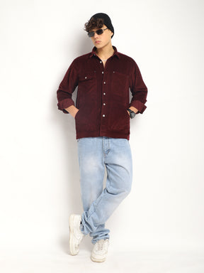 Prime Fit Corduroy Maroon Shacket