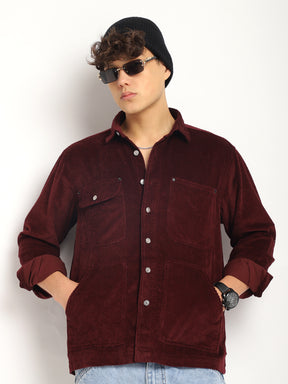 Prime Fit Corduroy Maroon Shacket