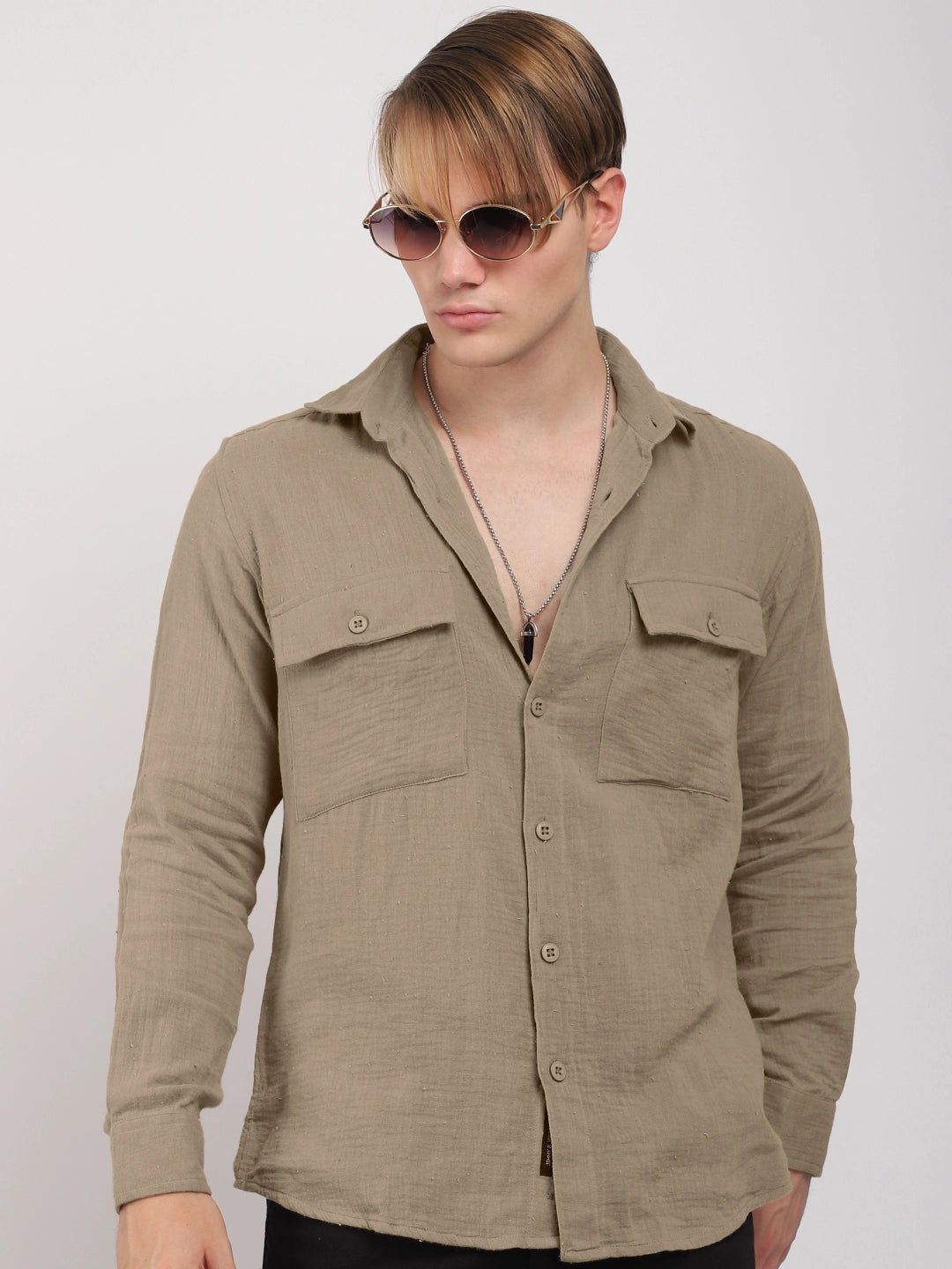 Vero Vibe Lucas Double Clothe Light Brown Shirt