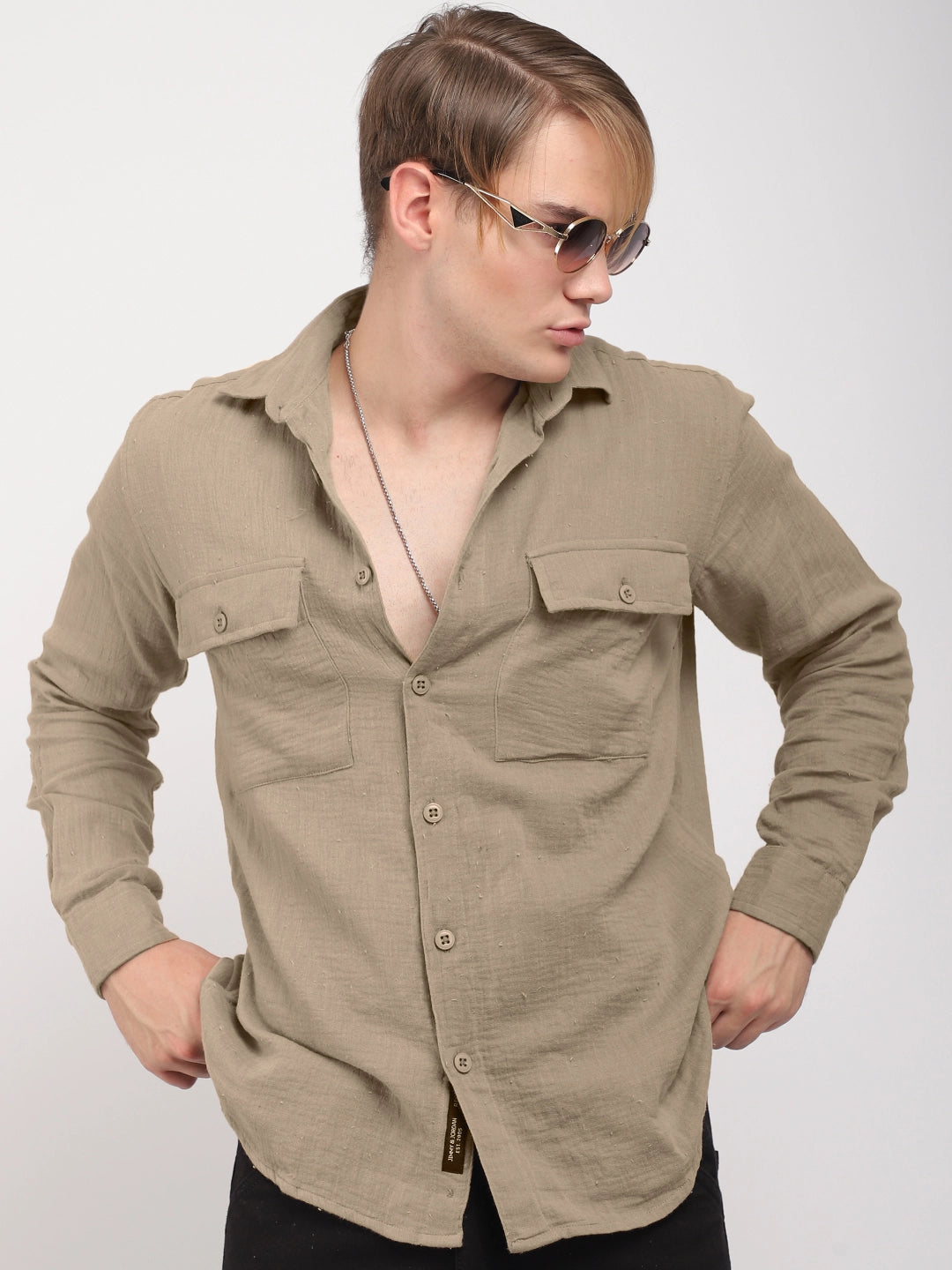 Vero Vibe Lucas Double Clothe Light Brown Shirt