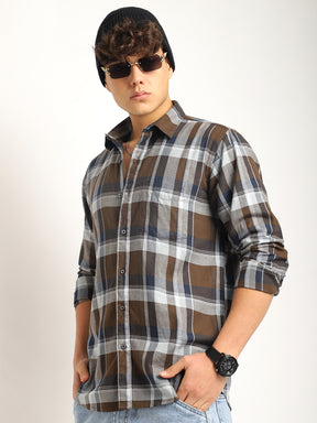 Indigo Twill Check Brown & Grey Full Sleeve Shirt