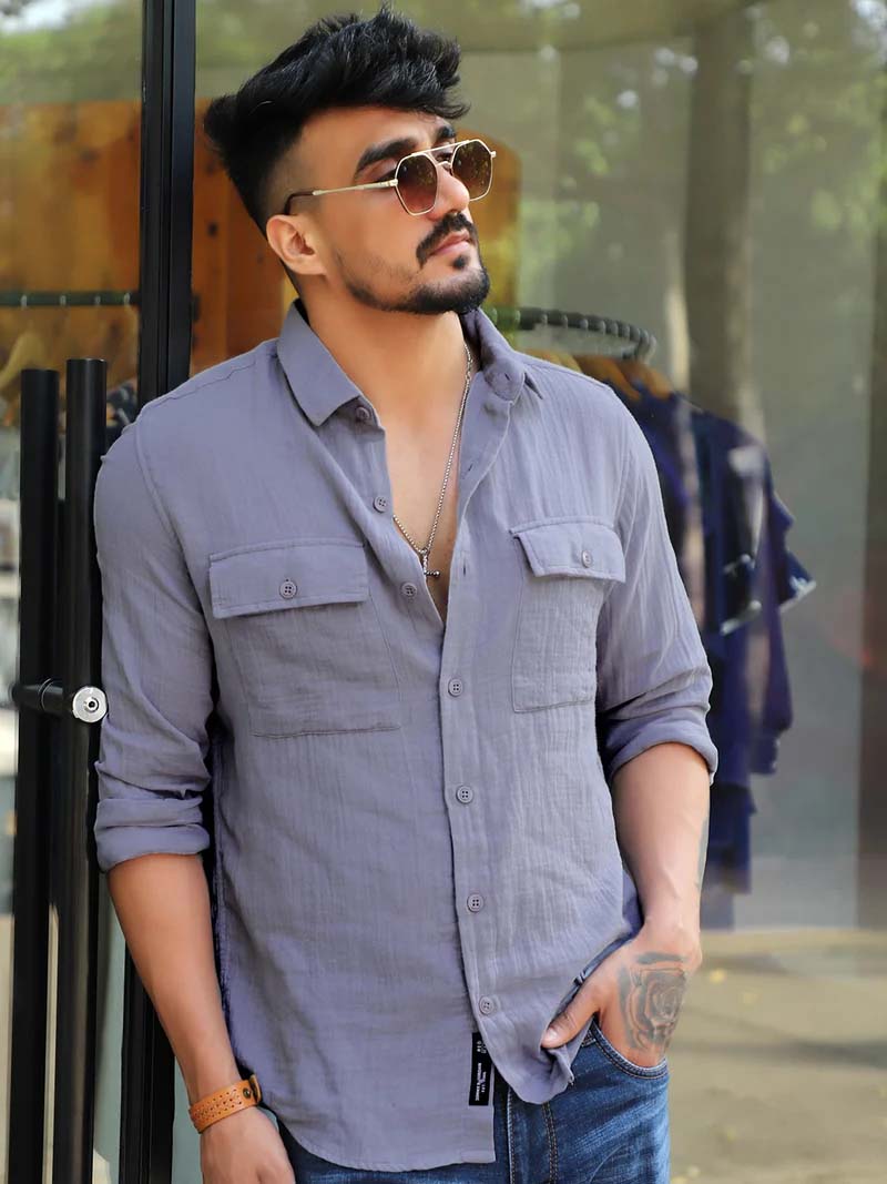 Vero Vibe Lucas Double Clothe Stone Blue Shirt