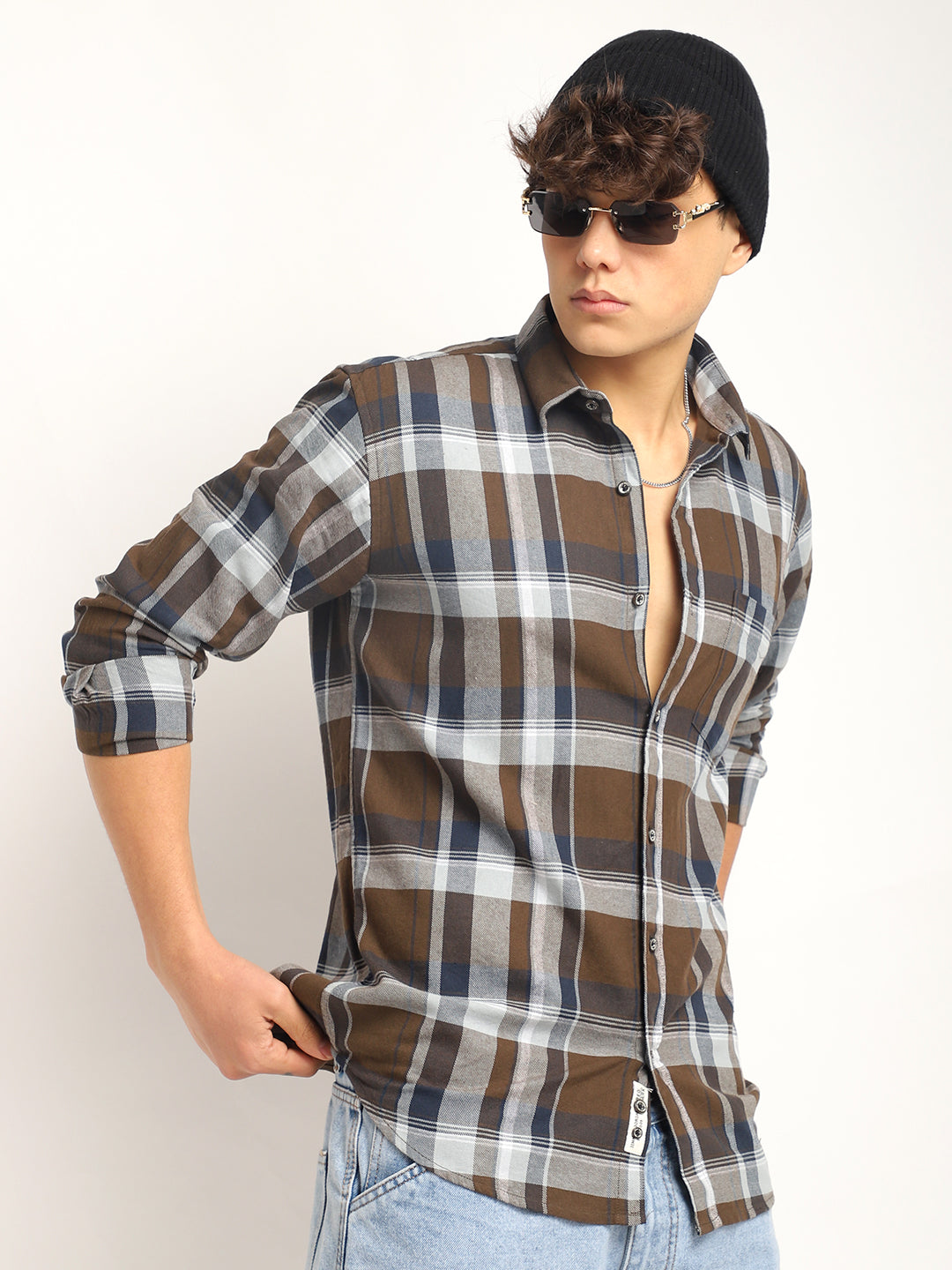 Indigo Twill Check Brown & Grey Full Sleeve Shirt