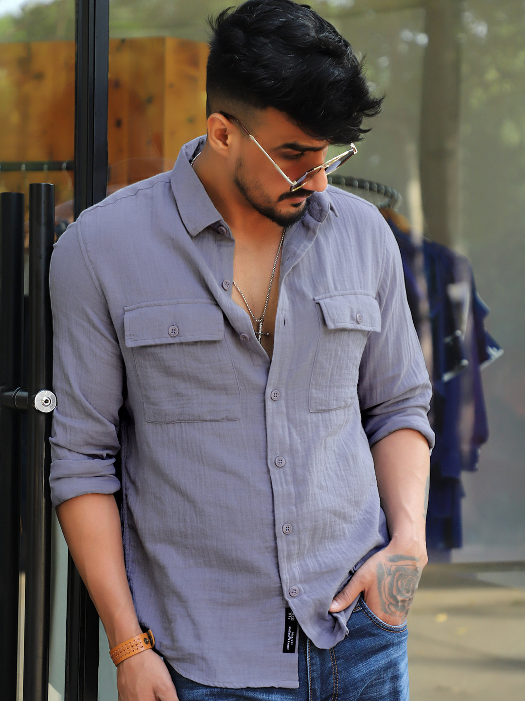 Vero Vibe Lucas Double Clothe Stone Blue Shirt