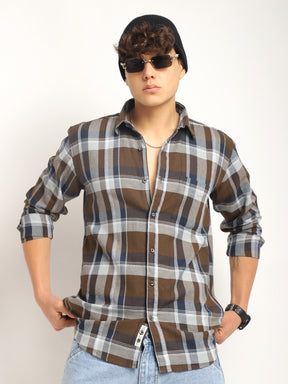 Indigo Twill Check Brown & Grey Full Sleeve Shirt