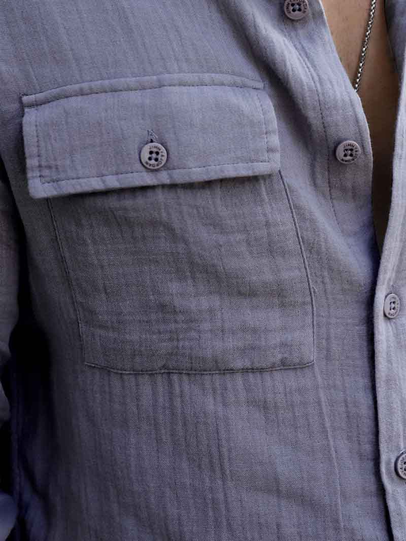 Vero Vibe Lucas Double Clothe Stone Blue Shirt