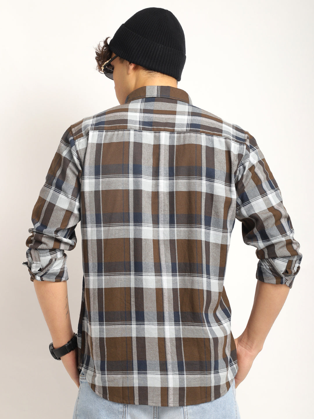 Indigo Twill Check Brown & Grey Full Sleeve Shirt