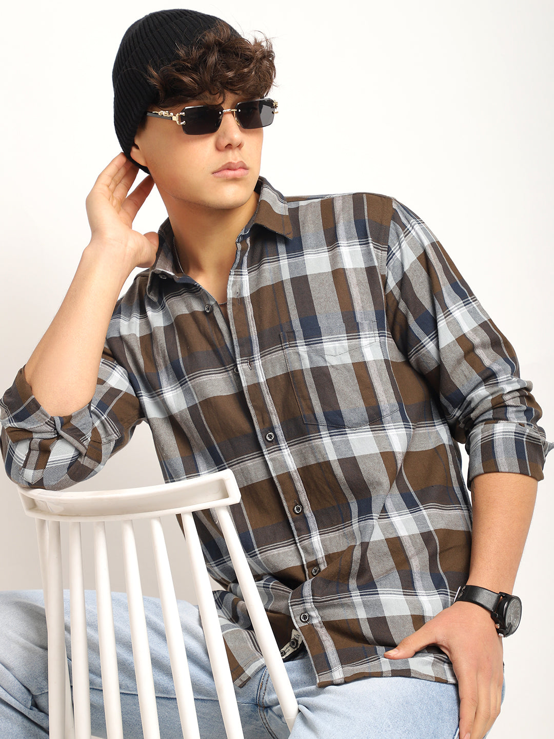 Indigo Twill Check Brown & Grey Full Sleeve Shirt