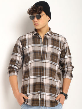 Indigo Twill Check Mehndi Full Sleeve Shirt