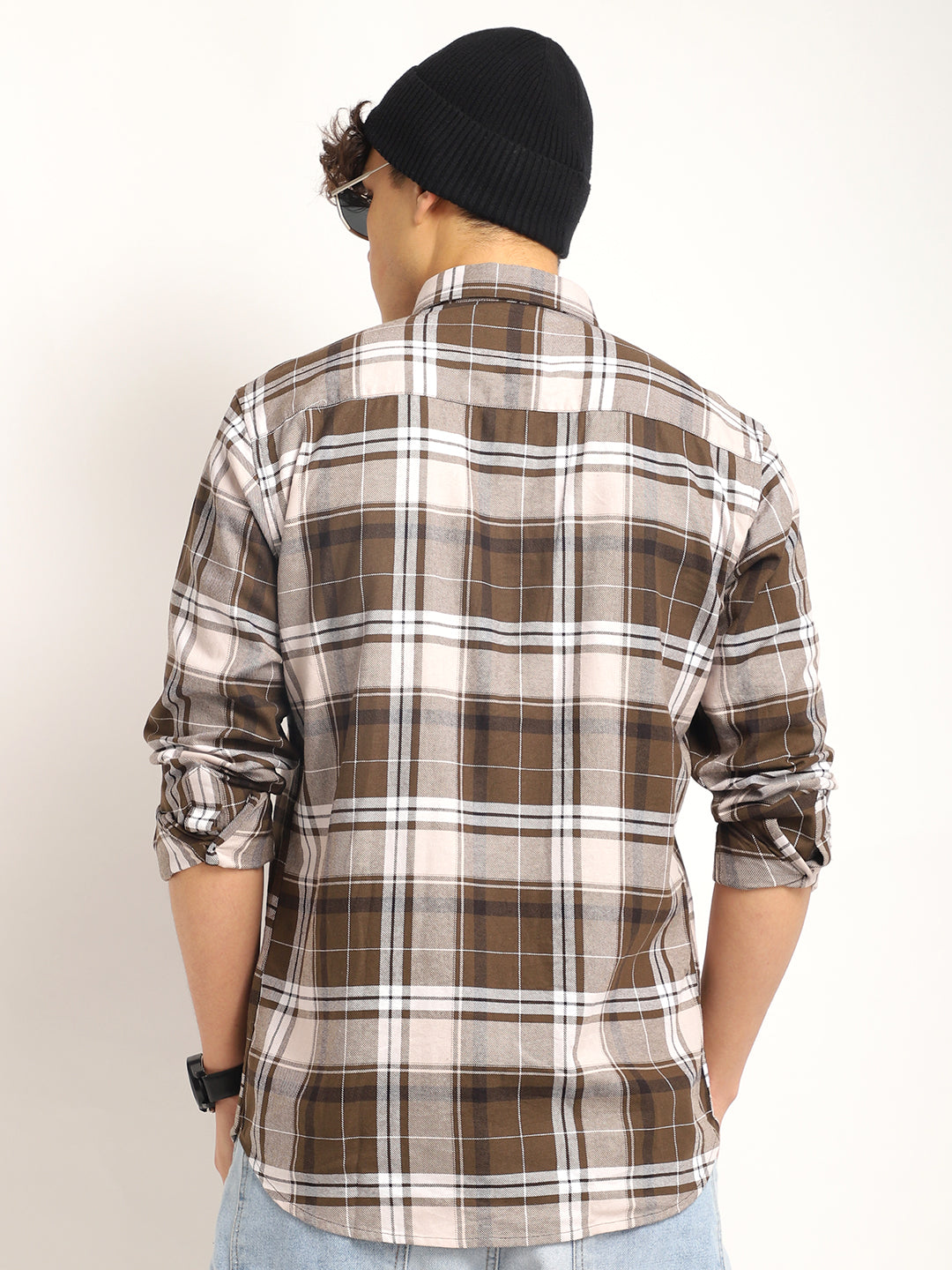 Indigo Twill Check Mehndi Full Sleeve Shirt