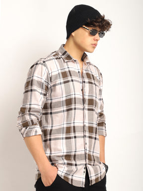 Indigo Twill Check Beige & Mehndi Full Sleeve Shirt