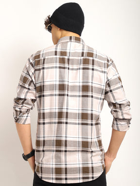 Indigo Twill Check Beige & Mehndi Full Sleeve Shirt