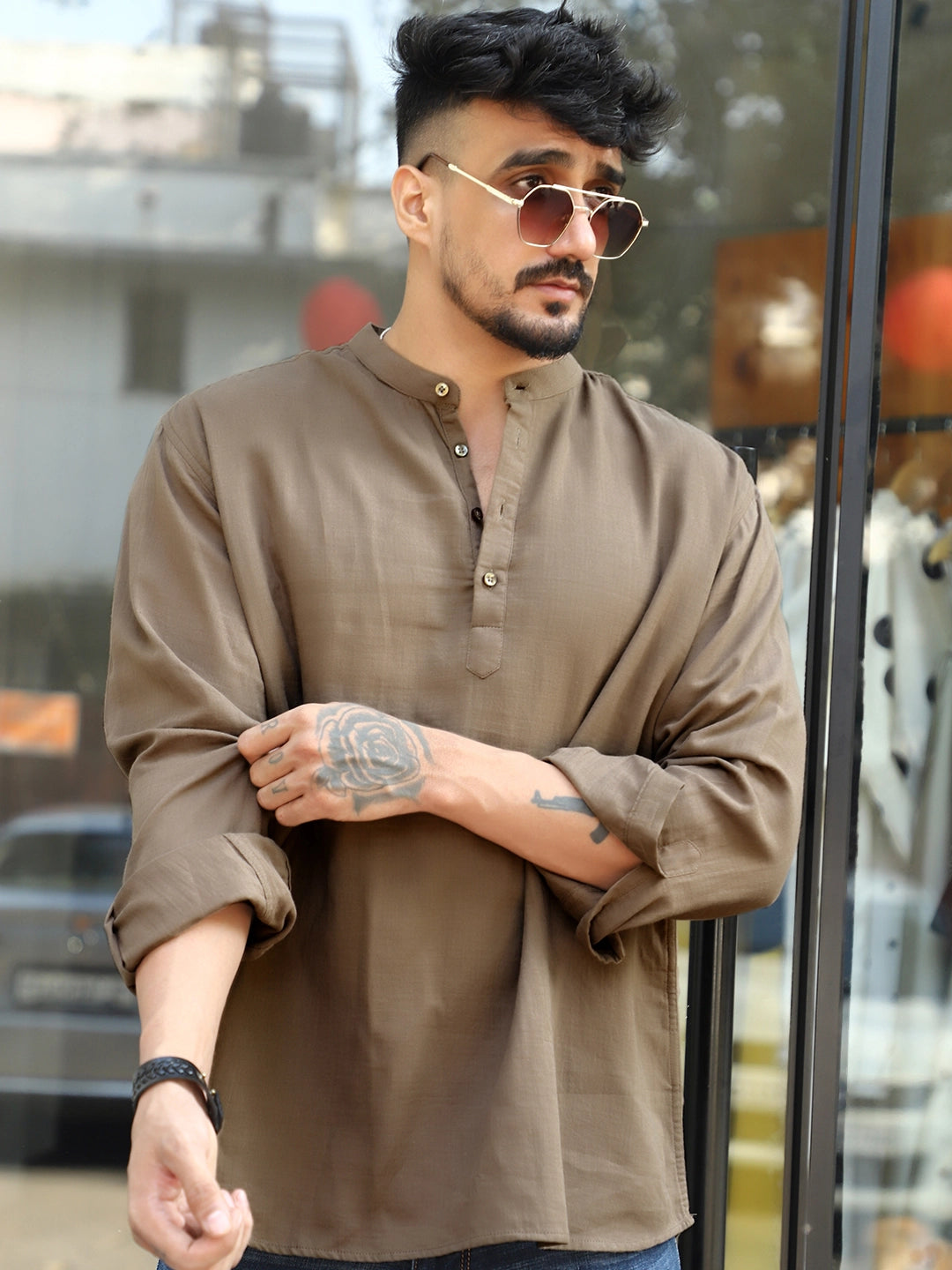Fusion Drift Dull Brown Kurta