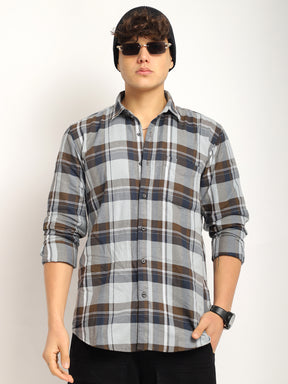 Indigo Twill Check Sky & Grey Full Sleeve Shirt