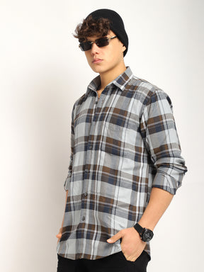 Indigo Twill Check Sky & Grey Full Sleeve Shirt