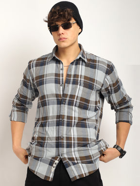 Indigo Twill Check Sky & Grey Full Sleeve Shirt