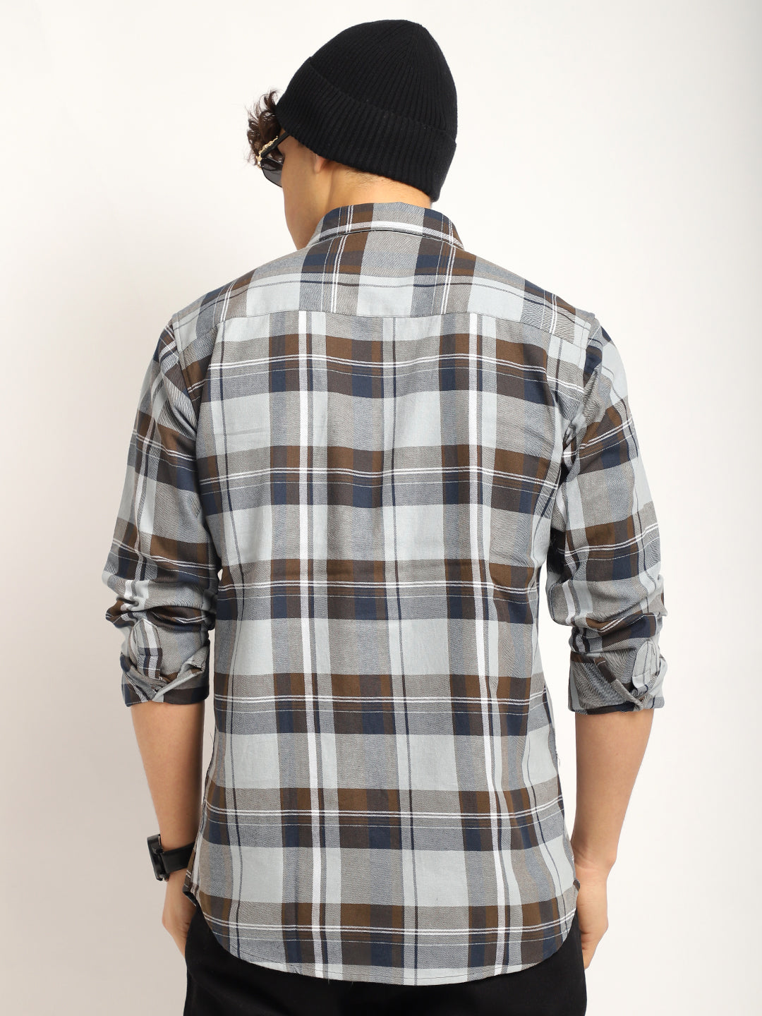 Indigo Twill Check Sky & Grey Full Sleeve Shirt