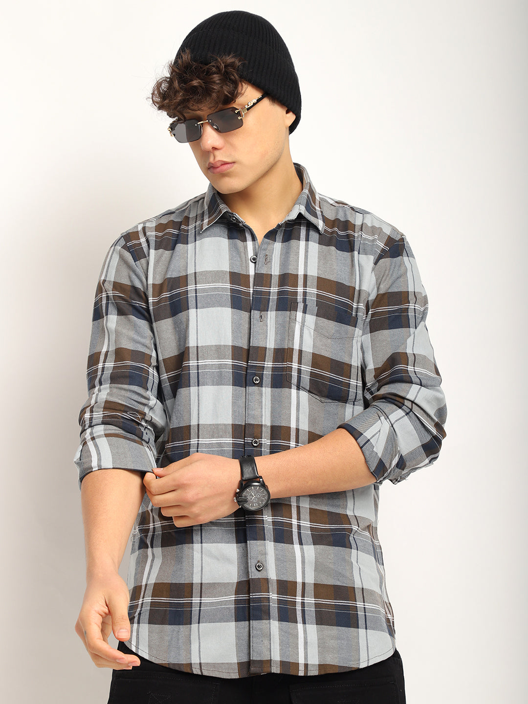 Indigo Twill Check Sky & Grey Full Sleeve Shirt