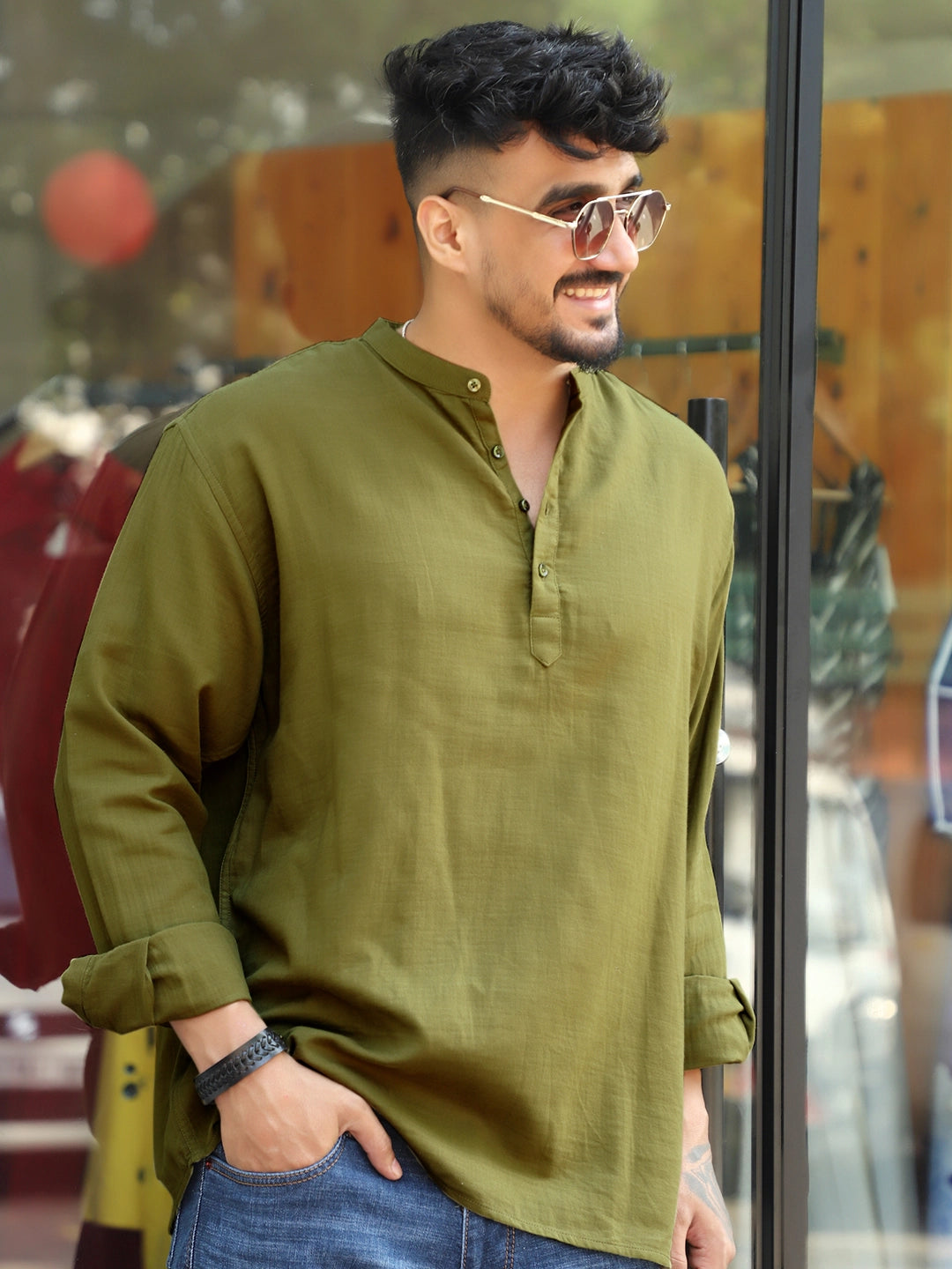 Fusion Drift Avocado Green Kurta