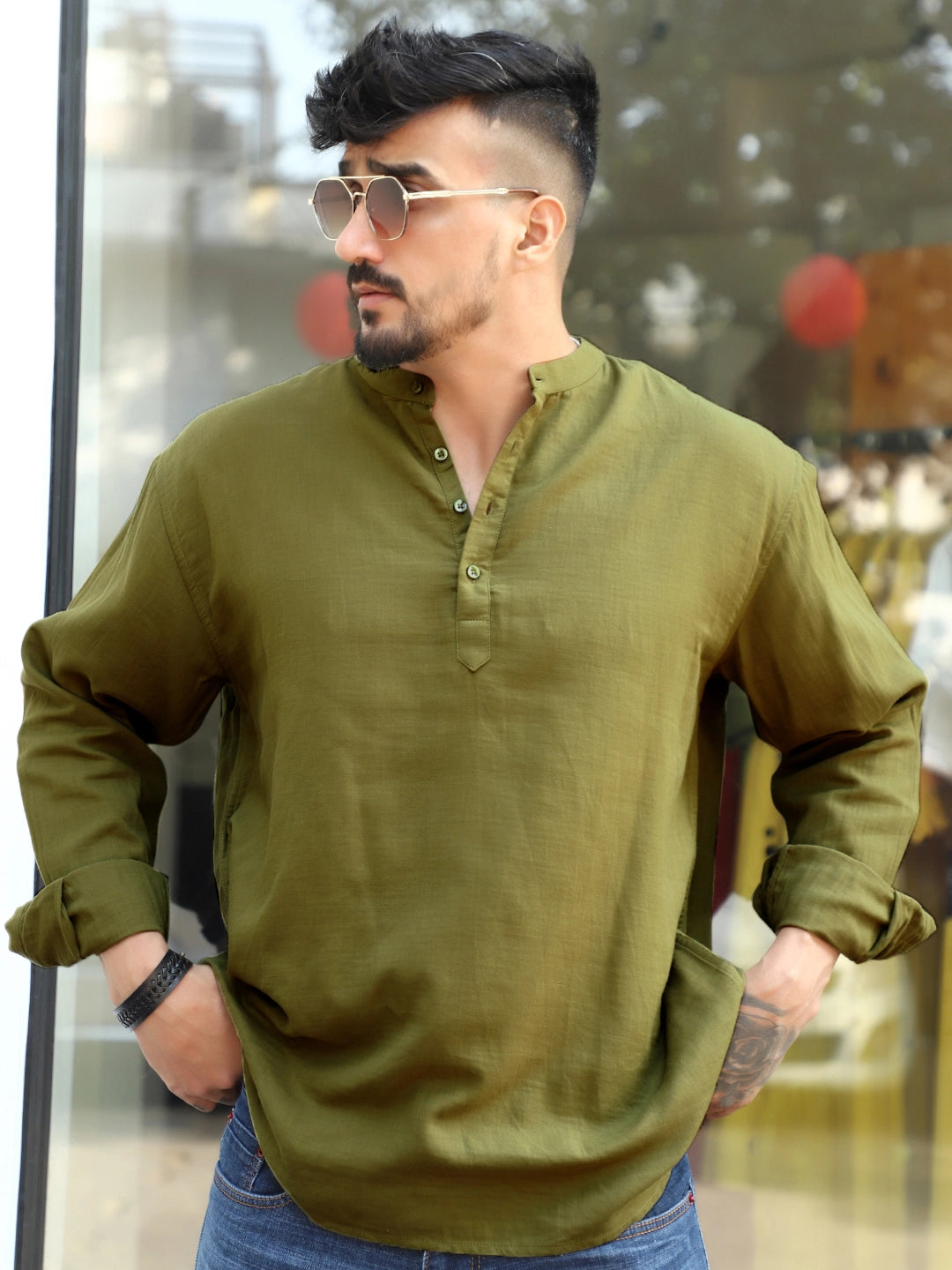 Fusion Drift Avocado Green Kurta