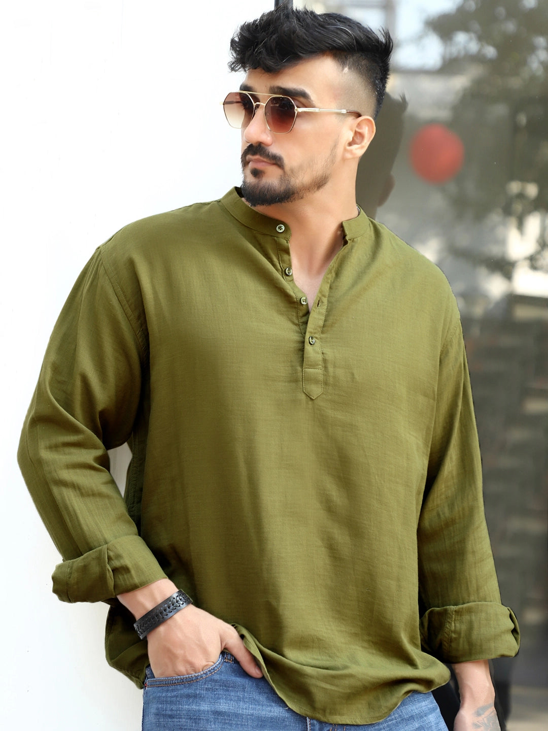 Fusion Drift Avocado Green Kurta