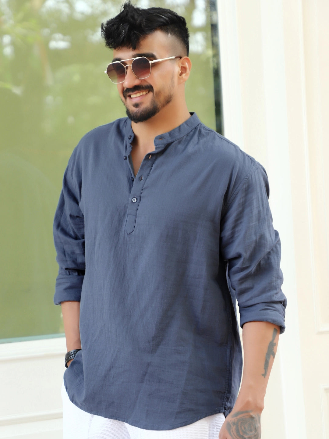 Fusion Drift Ocean Blue Kurta