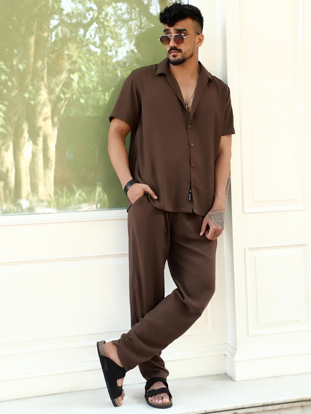 Linen Atlantica Dark Brown Co-Ord Set