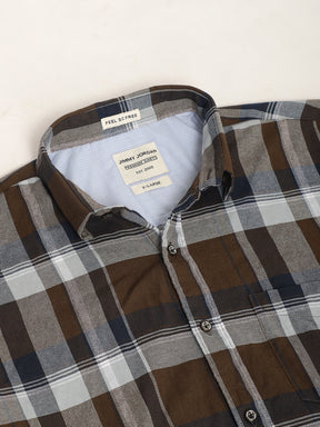 Indigo Twill Check Brown & Grey Full Sleeve Shirt