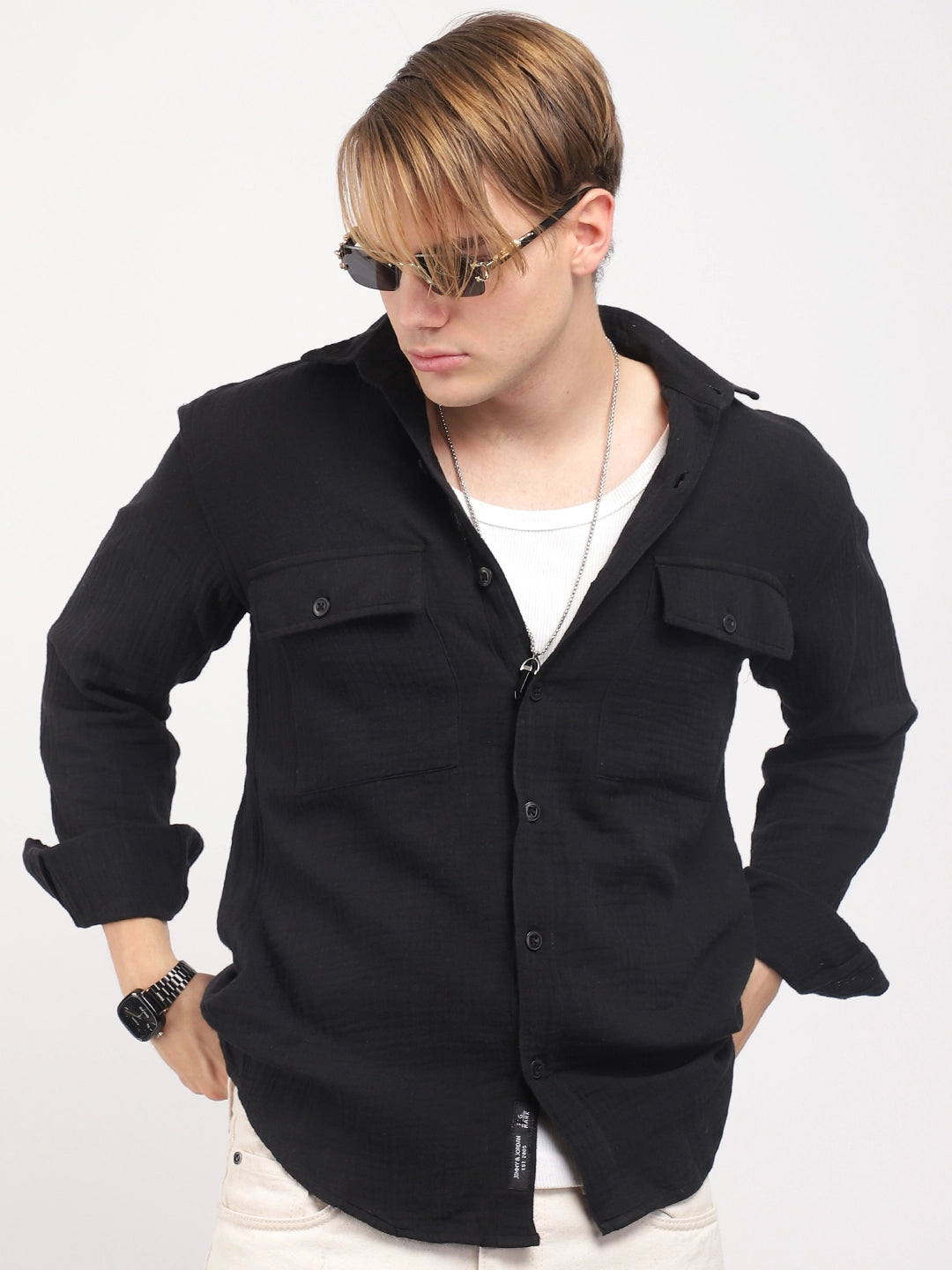 Vero Vibe Lucas Double Clothe Black Shirt
