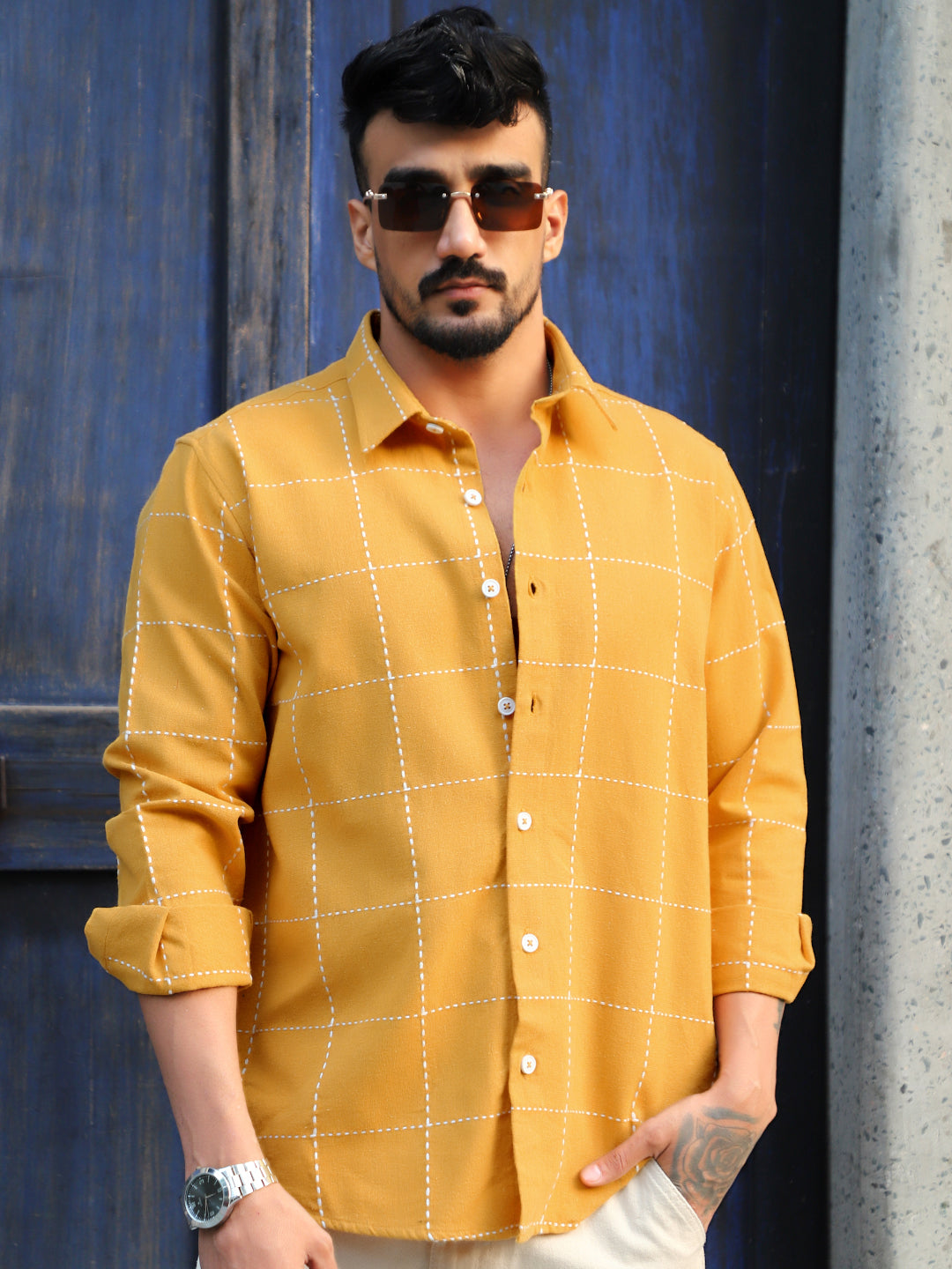 Skywave Mustard Check Full Sleeve Shirt
