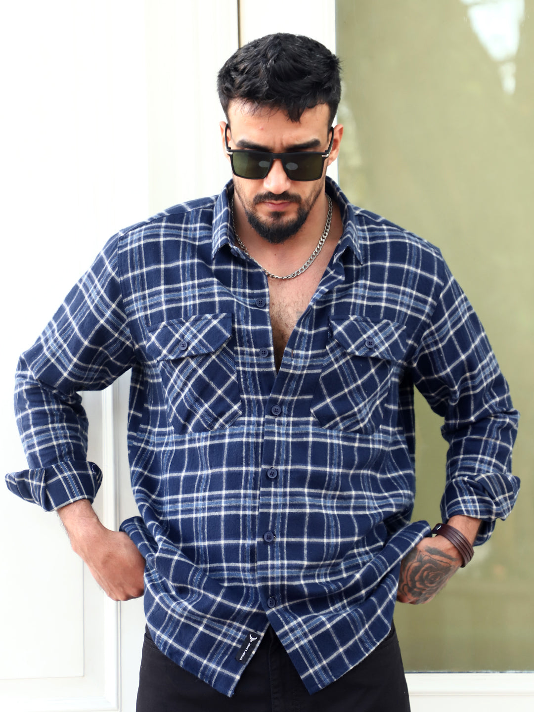 Monoform Dark Blue Check Full Sleeve Shirt