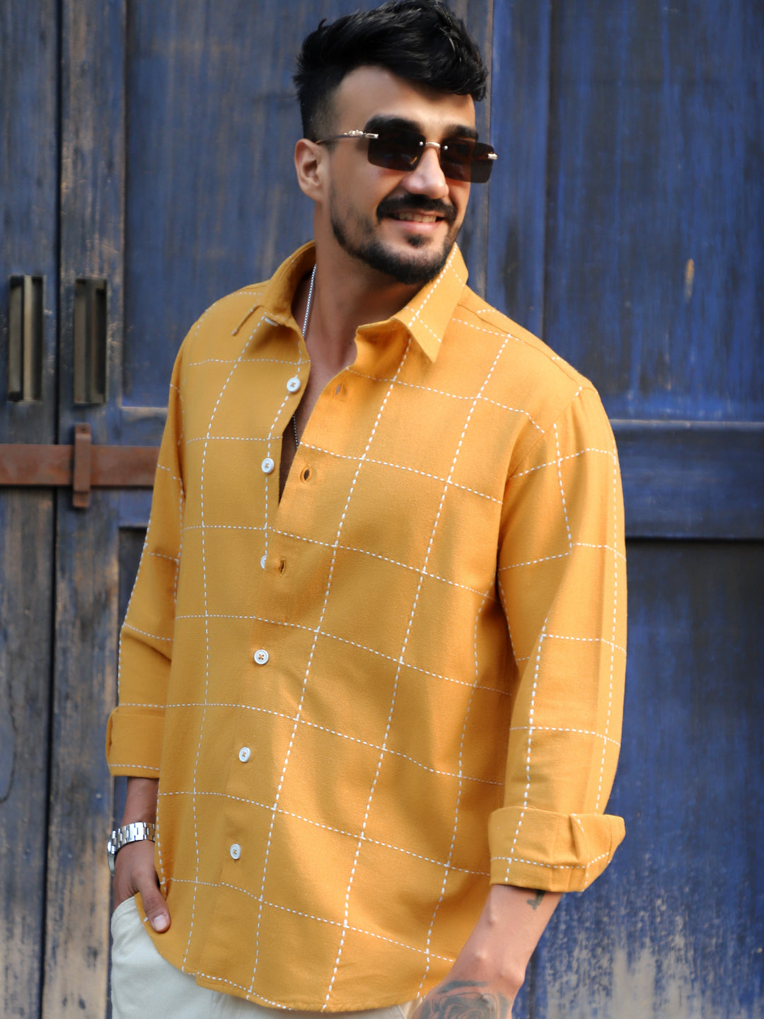 Skywave Mustard Check Full Sleeve Shirt