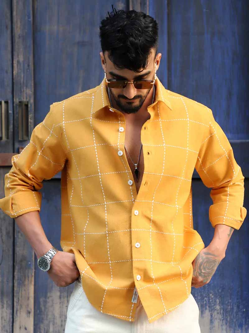 Skywave Mustard Check Full Sleeve Shirt