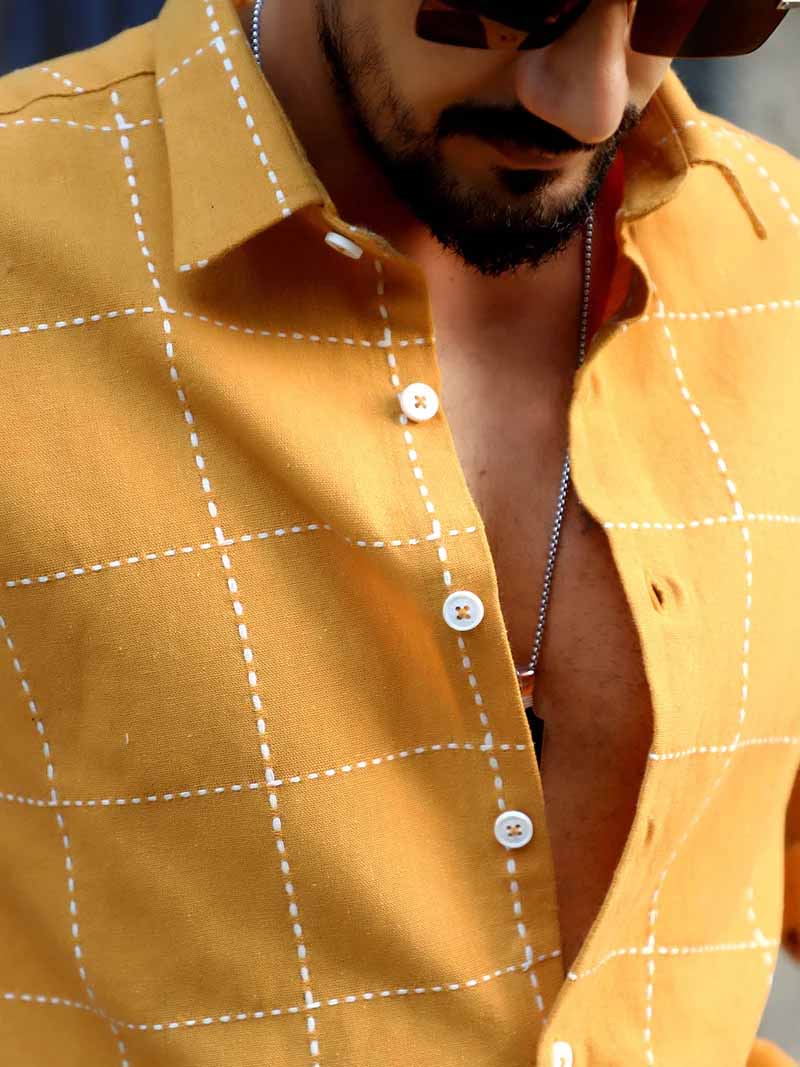Skywave Mustard Check Full Sleeve Shirt