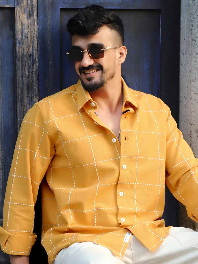 Skywave Mustard Check Full Sleeve Shirt