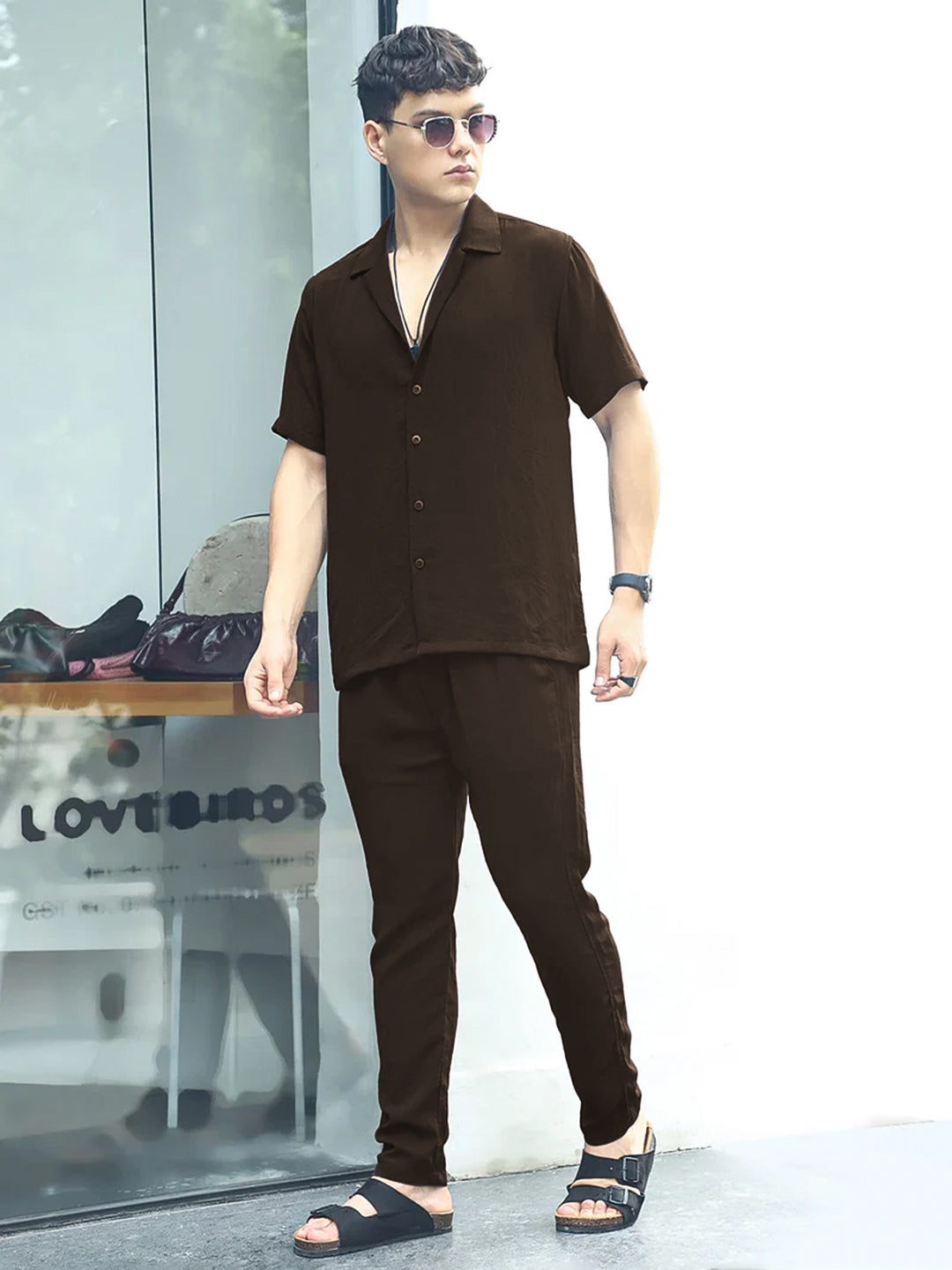 Linen Atlantis Dark Brown Co Ord Set