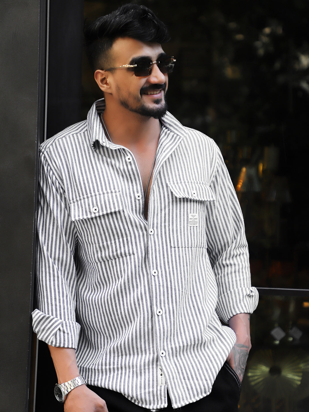 Chiron Thread White Stripe full sleeve Shirt