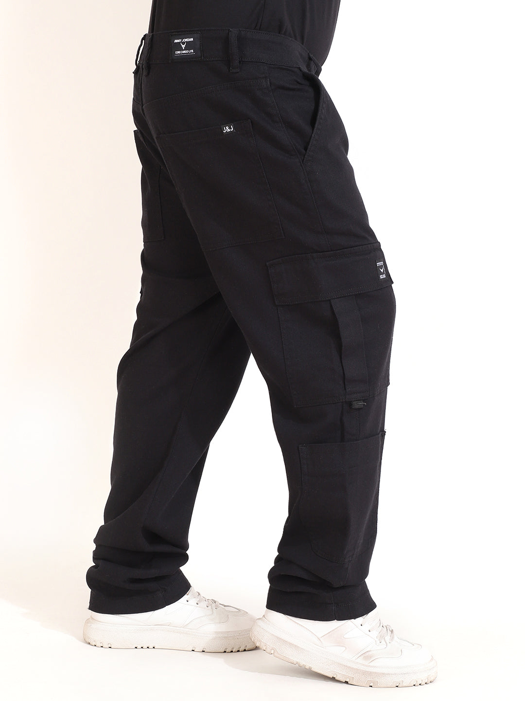 Black Baggy Fit 8 Pocket Drill Cargo