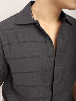 Shirtolo Dark Grey Plain Half Sleeve Shirt
