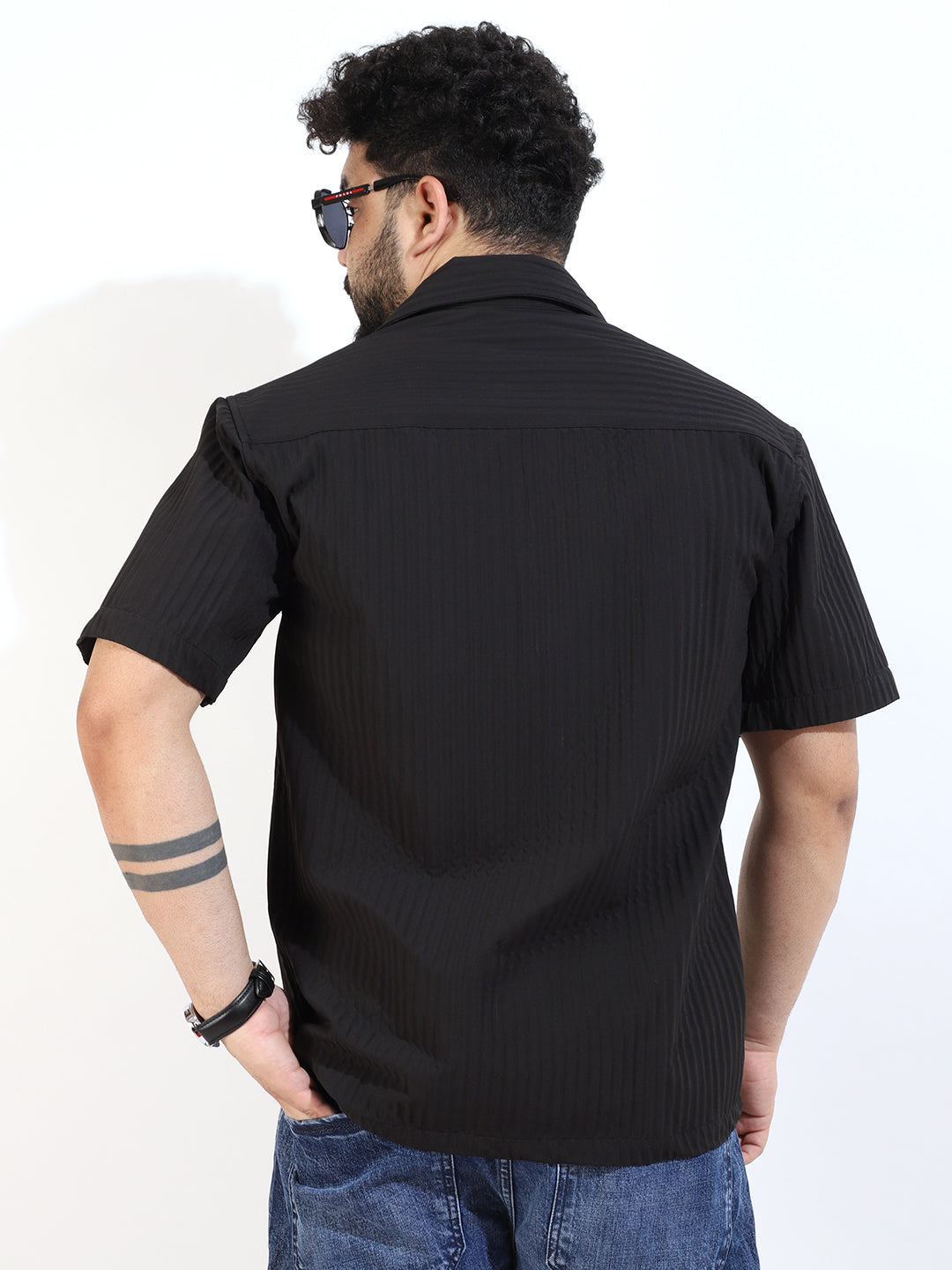 Serene Knit Elegance Black Half Sleeve Shirt