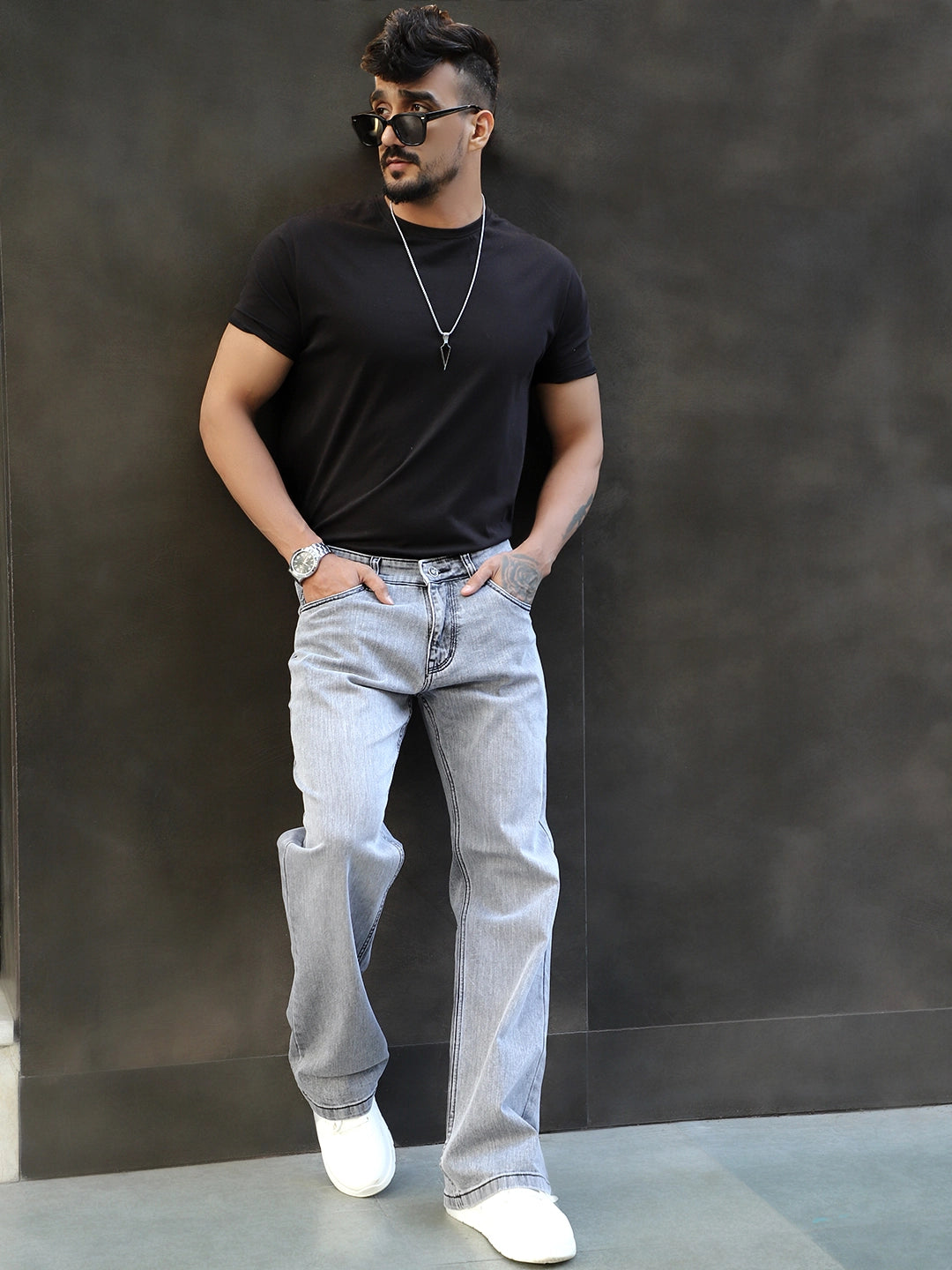 Valente Light Grey Denim Bootcut Jeans
