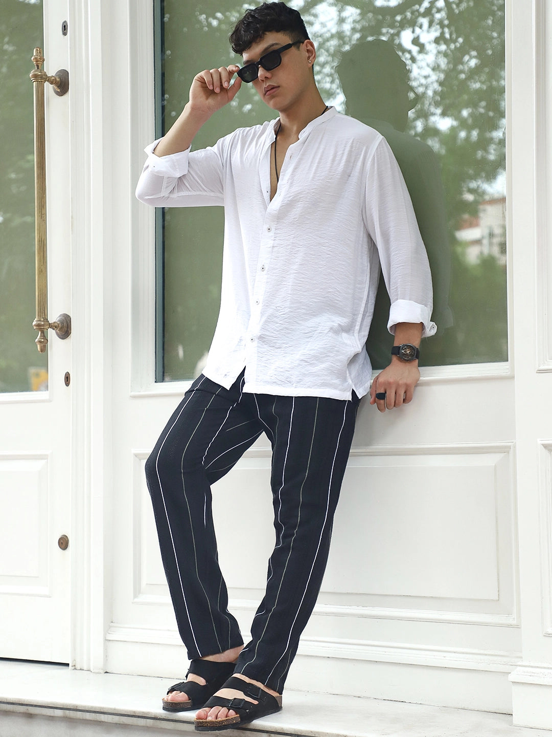 Kyzen Black Stripe Baggy Fit Trouser