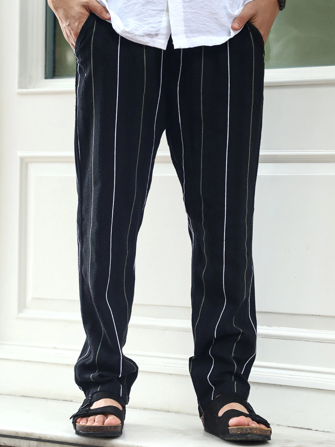 Kyzen Black Stripe Baggy Fit Trouser