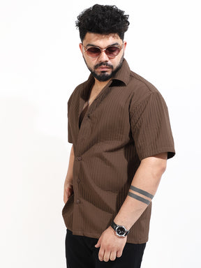 Serene Knit Elegance Brown Half Sleeve Shirt