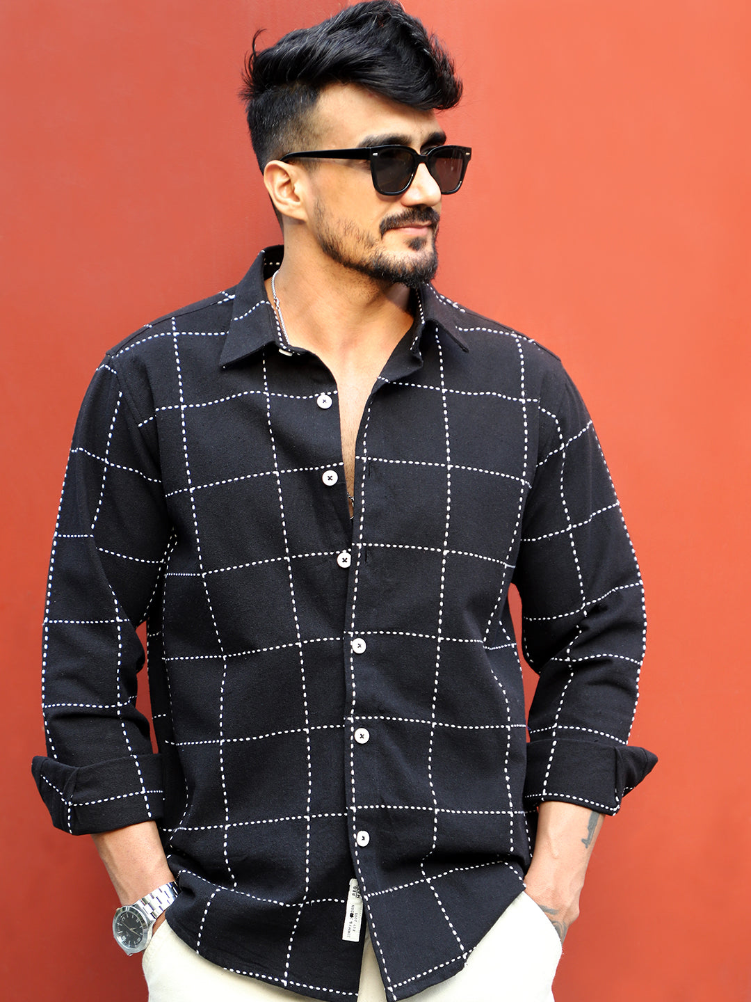 Skywave Black Check Full Sleeve Shirt