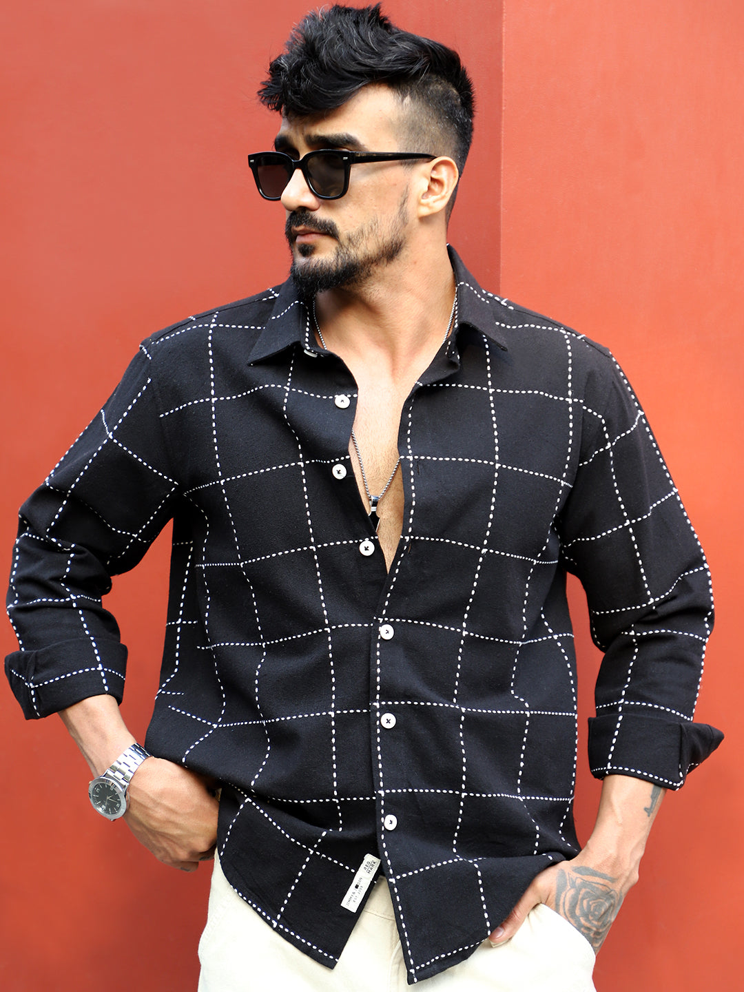 Skywave Black Check Full Sleeve Shirt