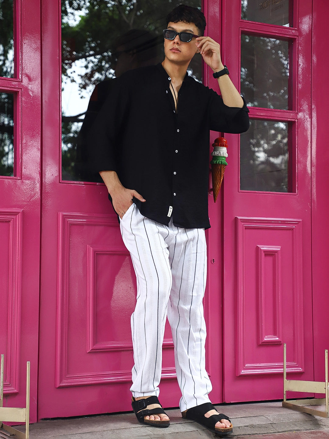 Kyzen White Stripe Baggy Fit Trouser